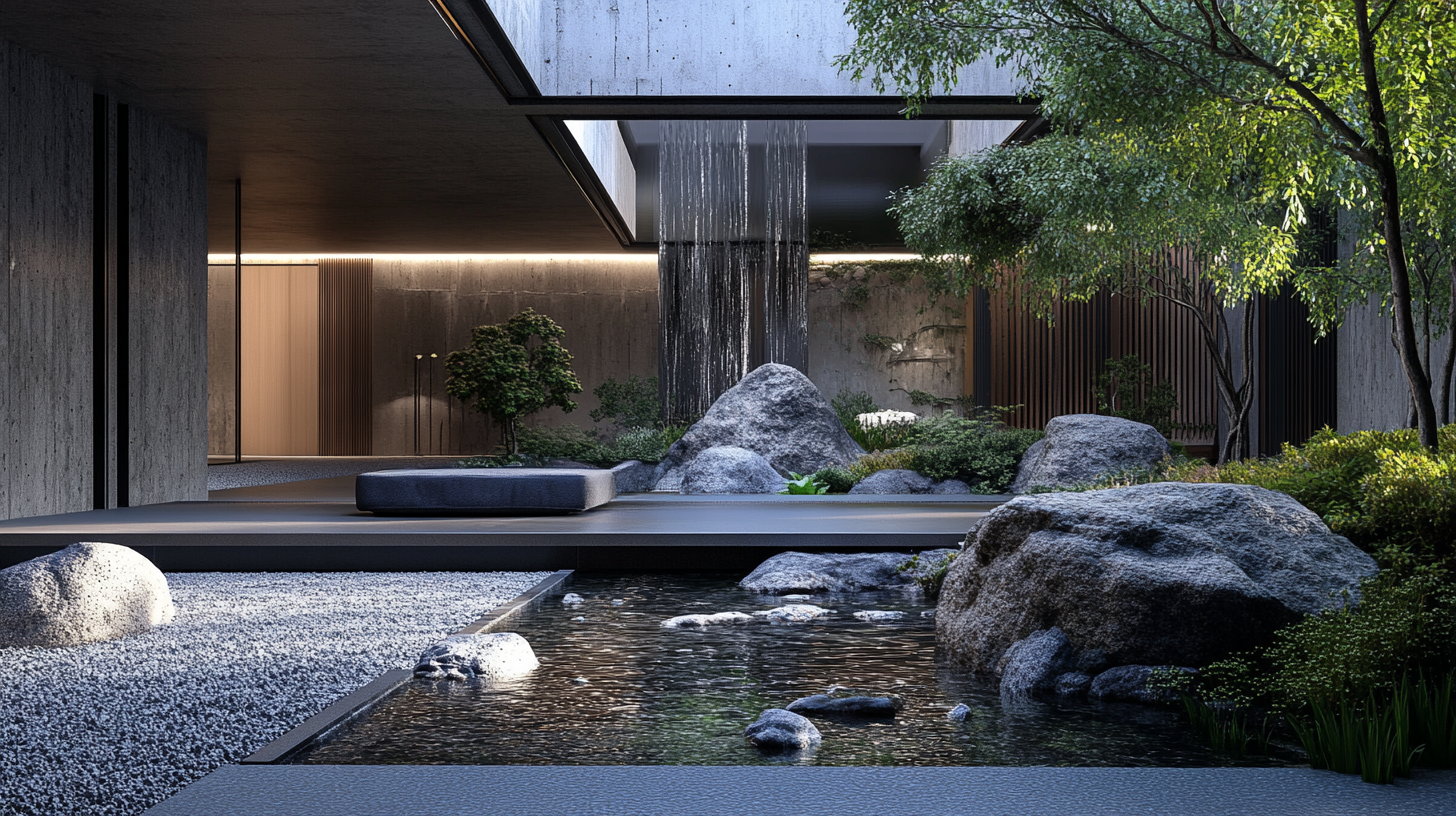 Zen-inspired rock and water garden
